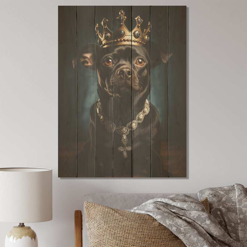 «Crowned Royal Boston Terrior» - reproduction de chien sur bois, H 44 po x l 34 po