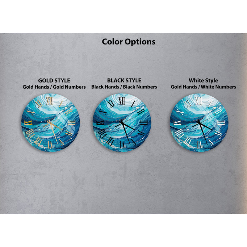 Horloge murale abstraite en verre trempé Ocean Waves, Doré