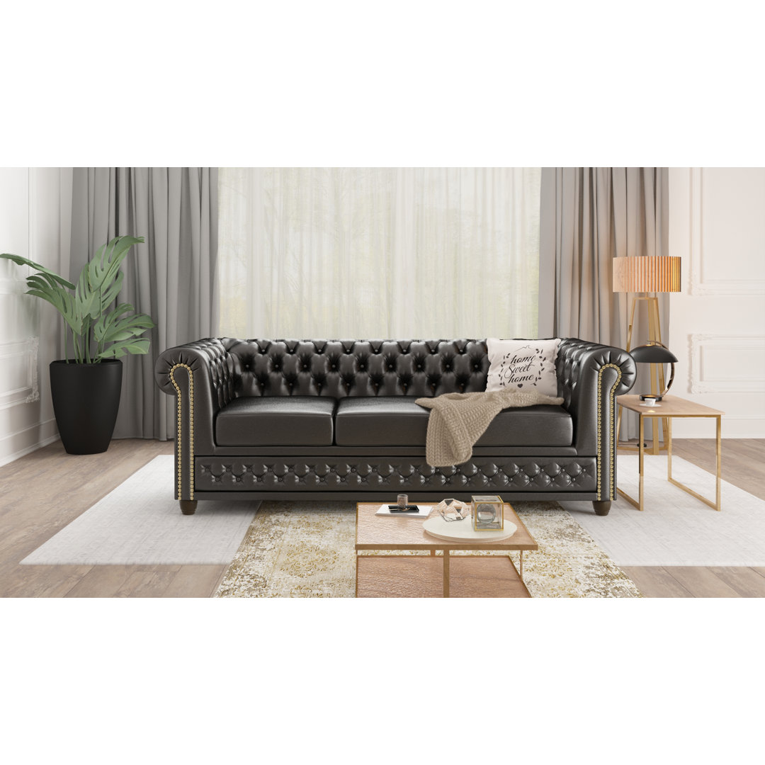 Chesterfield Erra Sofa 3 Sitzer aus Veganem Leder mit Holzfüßen