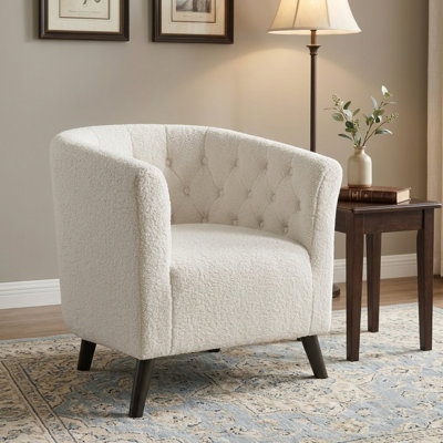 Fauteuil demi-tonneau rembourré en velours avec pieds en bois 26,77 po Gerdeen