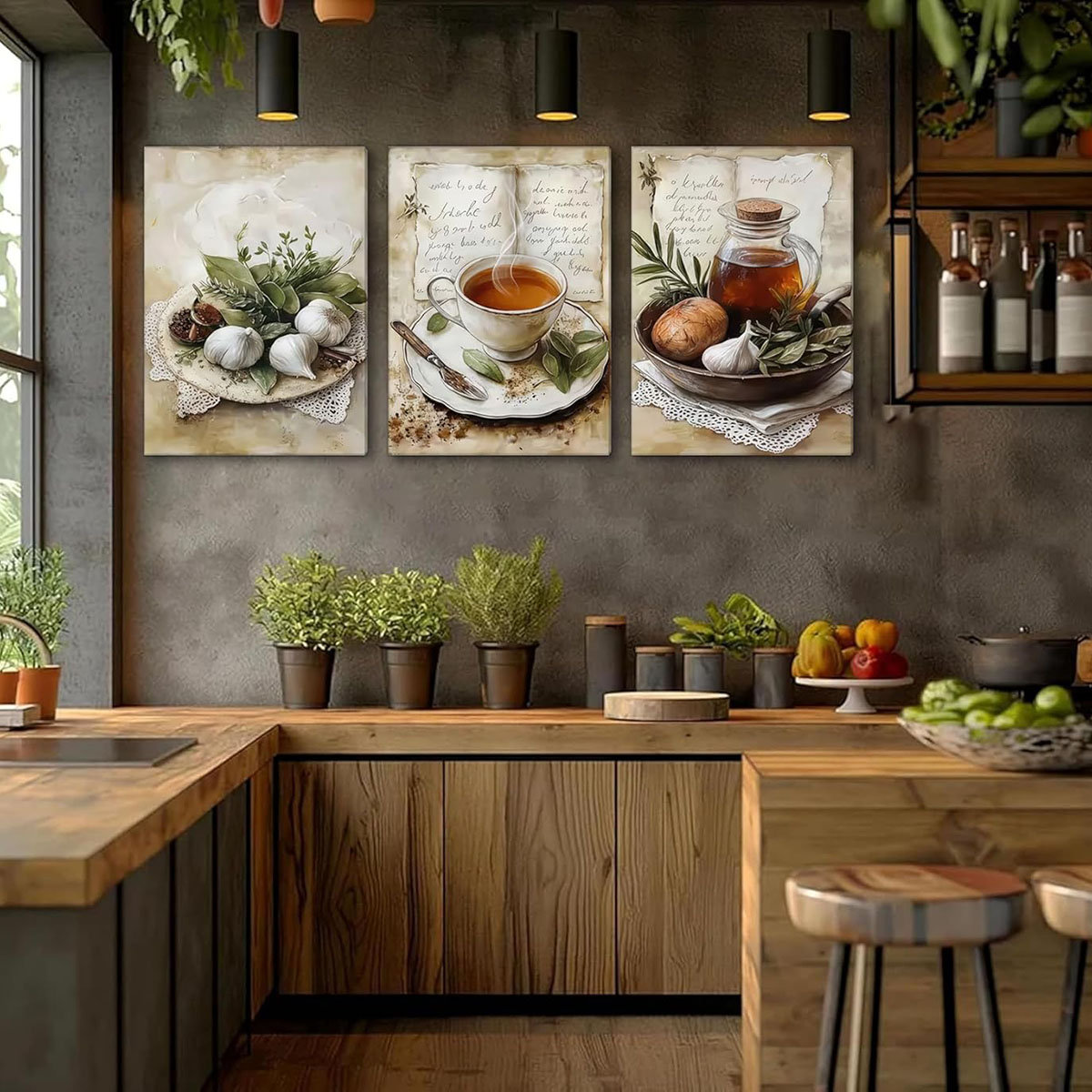 rustic kitchen canvas wall art, vintage kitchen wall... Lily Manor 3Pcs Vintage Country Kitchen Canvas Wall Art Rustic Olive ...