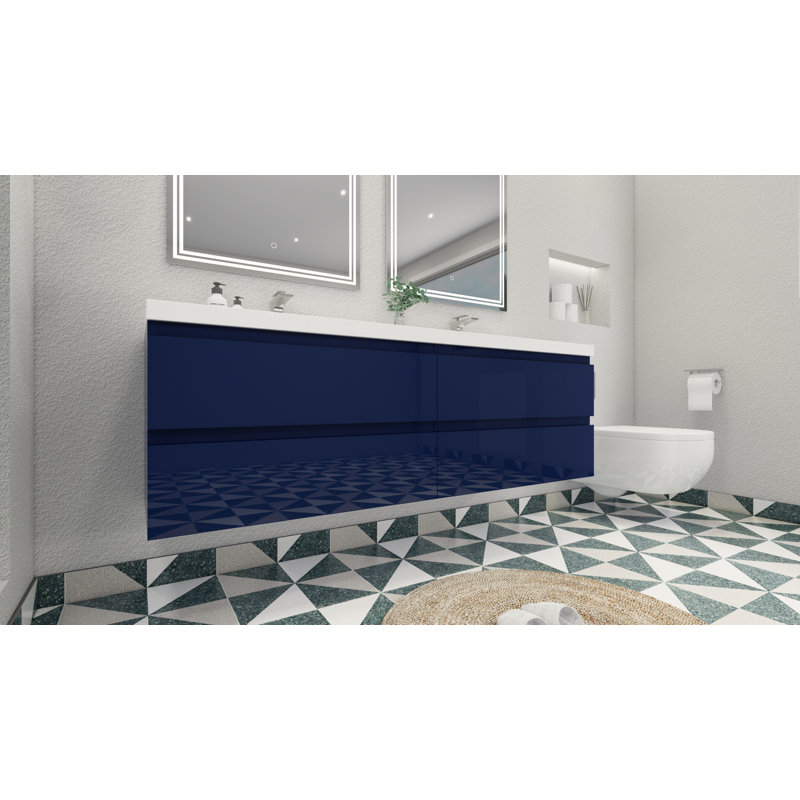 Aylanna 72" Wall-Mounted Double Bathroom Vanity Set, Hight Gloss Night Blue