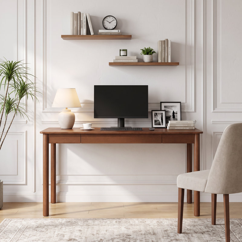 Bureau moderne en bois massif de 47 po avec 2 tiroirs, L 47 po, Brown