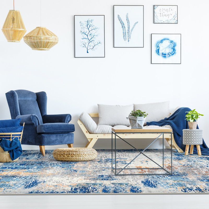 Abstract Shag Area Rug, Rectangle 200 x 300 cm, Blue  
