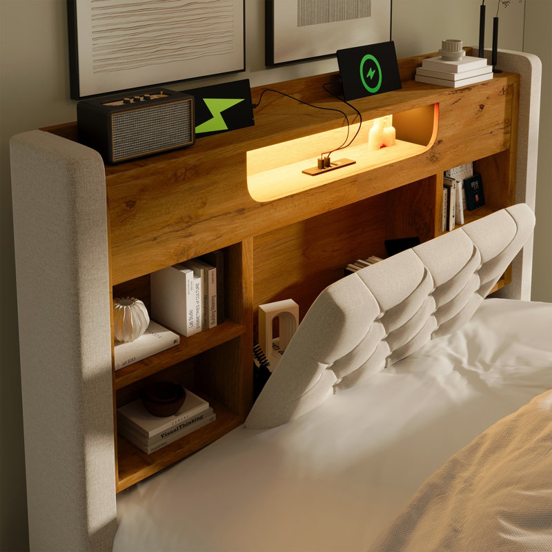 Bed, Double, Beige