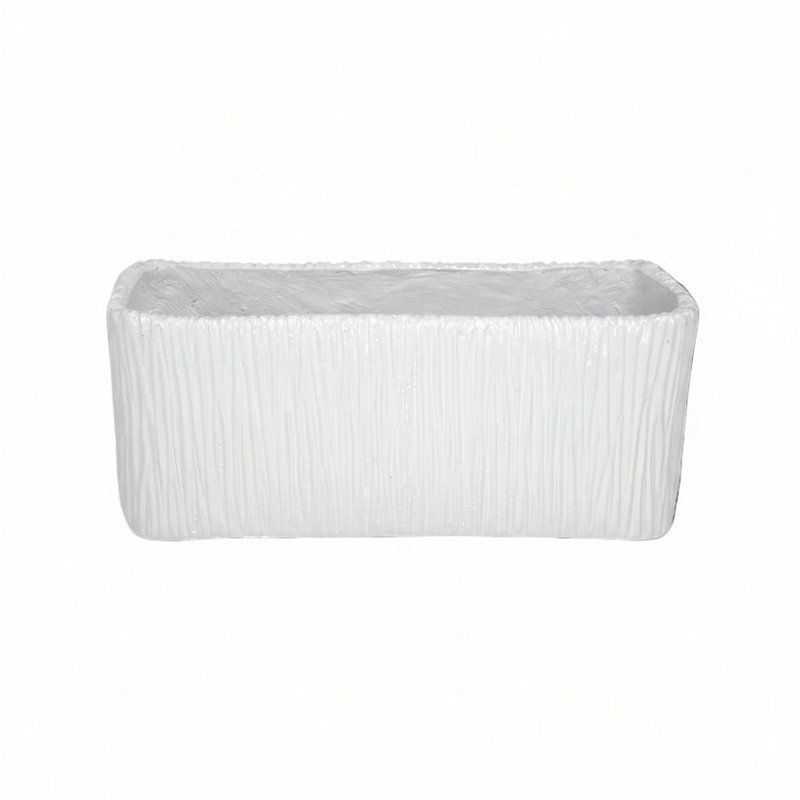 Rita Rectangular Embossed Planter - Large, White