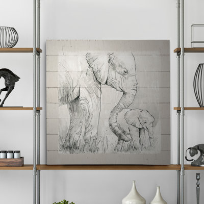 «Sketchy Mother and Baby Elephant», peinture
