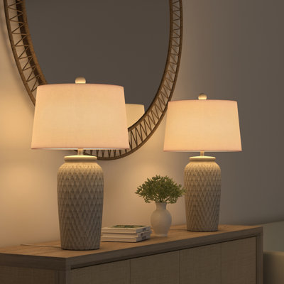 Luna - 27" White Ceramic Table Lamp with Gentle Distressing - Set of 2 - White Finish