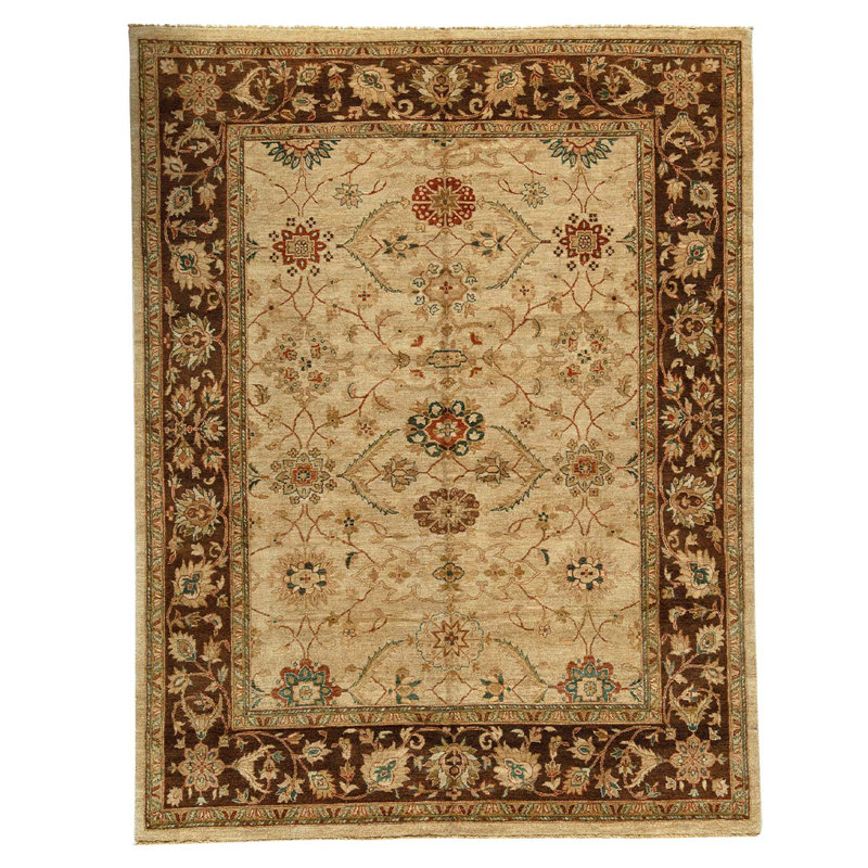 Tapis oriental beige en laine noué à la main 7 pi 11 po x 10 pi 2 po