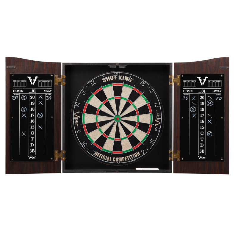 Viper Vault Cabinet and Shot King Bristle Dartboard Set with Darts, Dartboard Light and Throw Line Marker