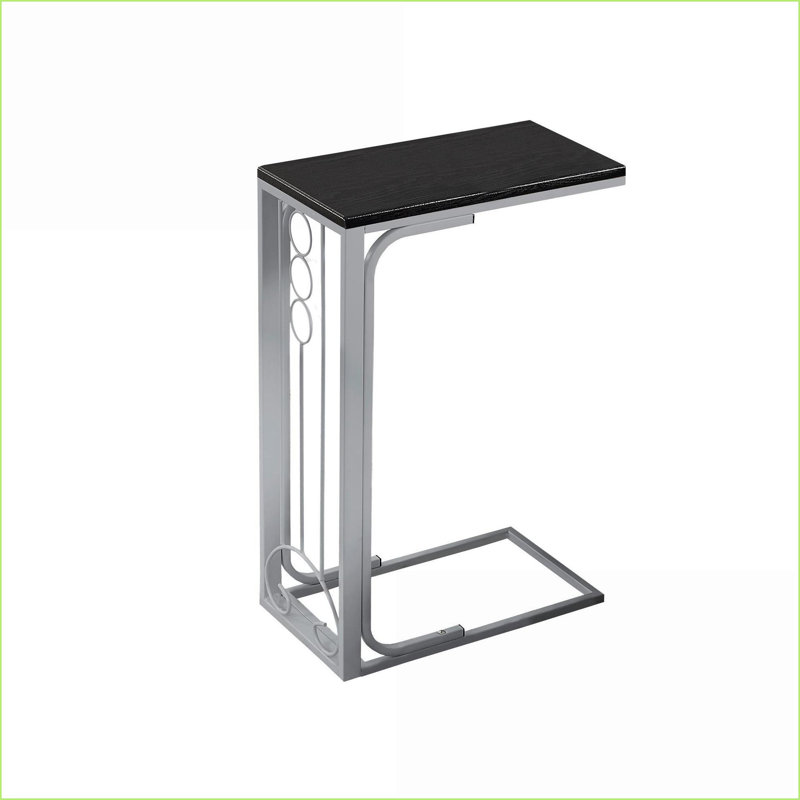 Table basse en forme de C peu encombrante pour le salon / la chambre à coucher - Plateau en stratifié noir Base en métal gris