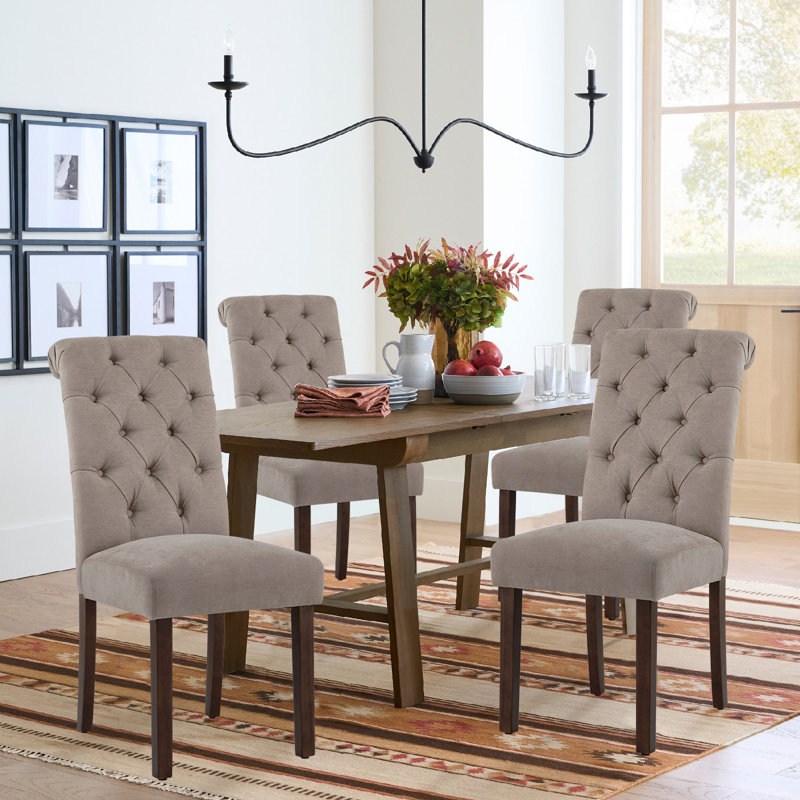 Gerrilyn Tufted Wooden Dining Room Chairs, Taupe