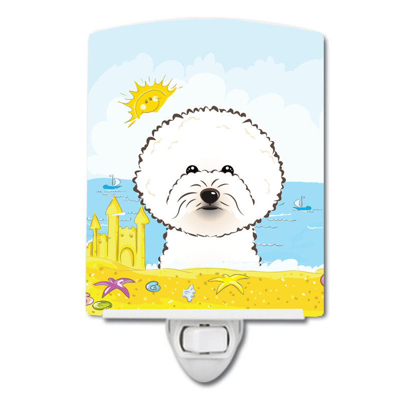 Luminaire de nuit en céramique jack terrier summer beach, Bichon frisé