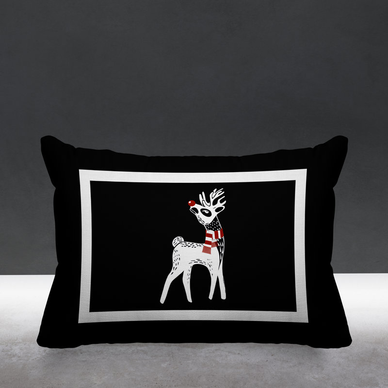 Coussin décoratif intérieur / extérieur Folk Christmas Reindeer, Noir