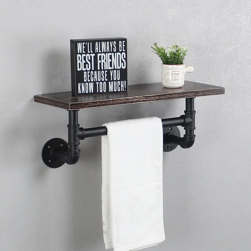 Industrial Pipe Shelf Bathroom Shelves Wall Mounted, Black