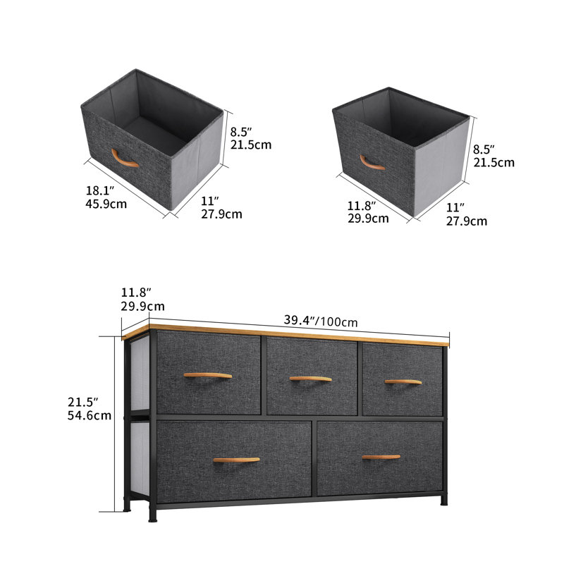 Kijuana 39.4'' W 5 - Drawer Dresser, Gray