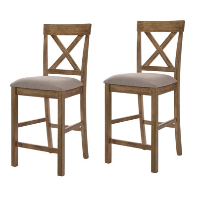 Tan And Weathered Oak Counter Height Stools With Cross Back (Set Of 2)