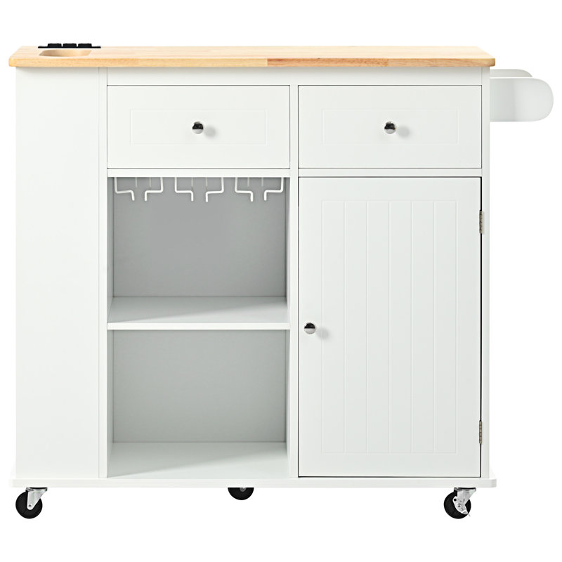 Îlot de cuisine avec abattant et bois d'hévéa, White Duplicate