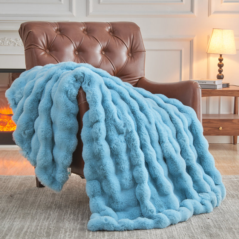 Jeté en fausse fourrure de luxe à motif de fausse fourrure de luxe pour canapé-lit 1000GSM par Newcosplay, Jeté, Bleu