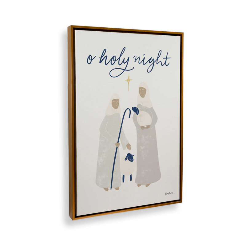 Scène de la crèche de Noël minimaliste III sur toile dans un cadre poli, Cadre doré, H 18,75 po x l 12,75 po x P 1,75 po
