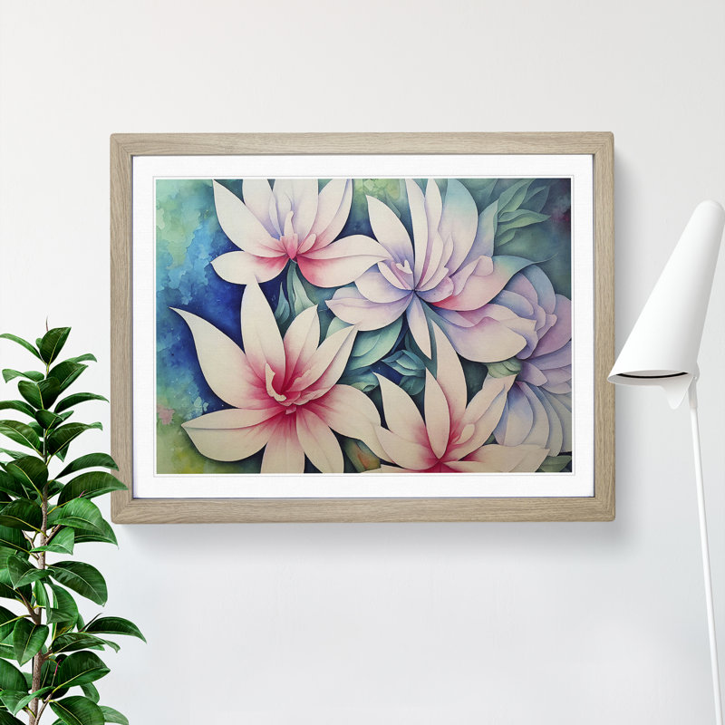 Cheerful Watercolour Flowers - Single Picture Frame Painting, 46cm H x 64cm W x 2cm D, Oak