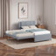 Lit plateforme simple tapissier avec lit gigogne, lit gigogne peut être plat ou surélevé, conception peu encombrante, gris-507079465