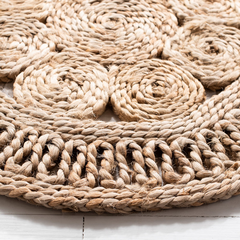 Tapis en jute tissé à la main en fibre naturelle, Rond 4 pi