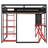 Full Size Wood Loft Bed with Desk, Shelves, USB & Type-C Ports, Power Outlet, and RGB Light, Black+Red-114202378