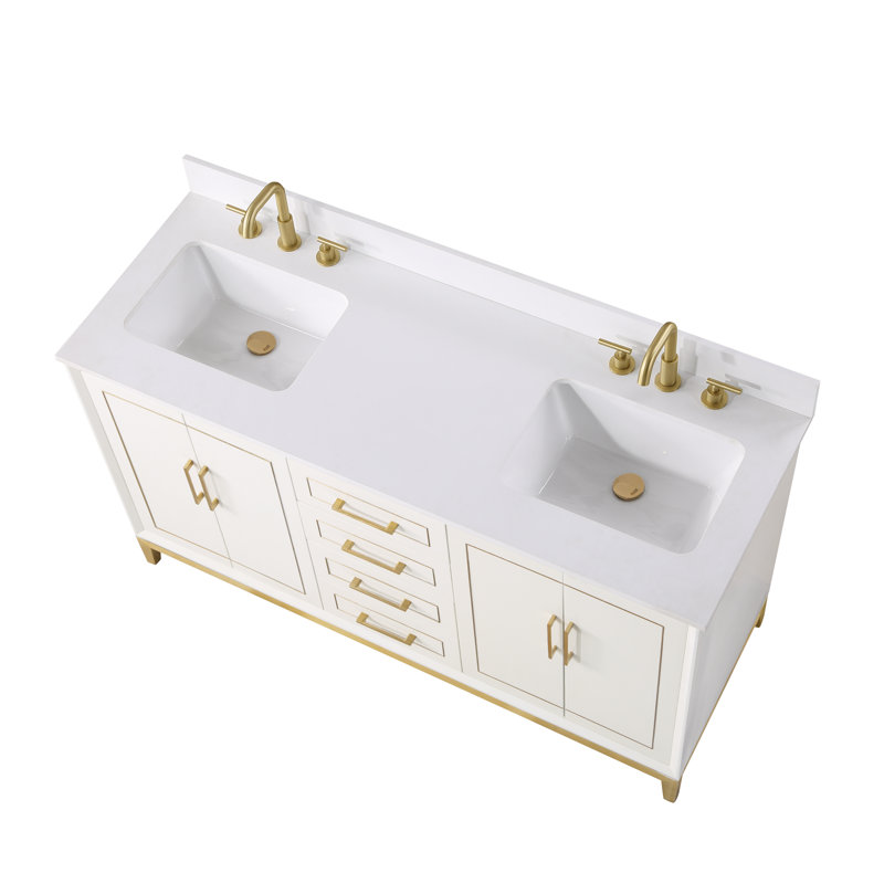 Gracie 60'' W Double Vanity, White Quartz, Satin White (Cream White)