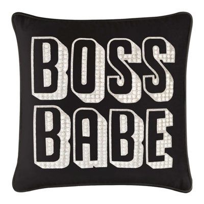 Sparkles Home Boss Babe 16" x 16" Velvet Throw Pillow | Glass Rhinestones | Feather Fill