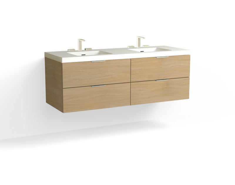 Avila 60" W Wall Mounted Double Bathroom Vanity, Glossy White/Single, Nocino, Satin Nickel