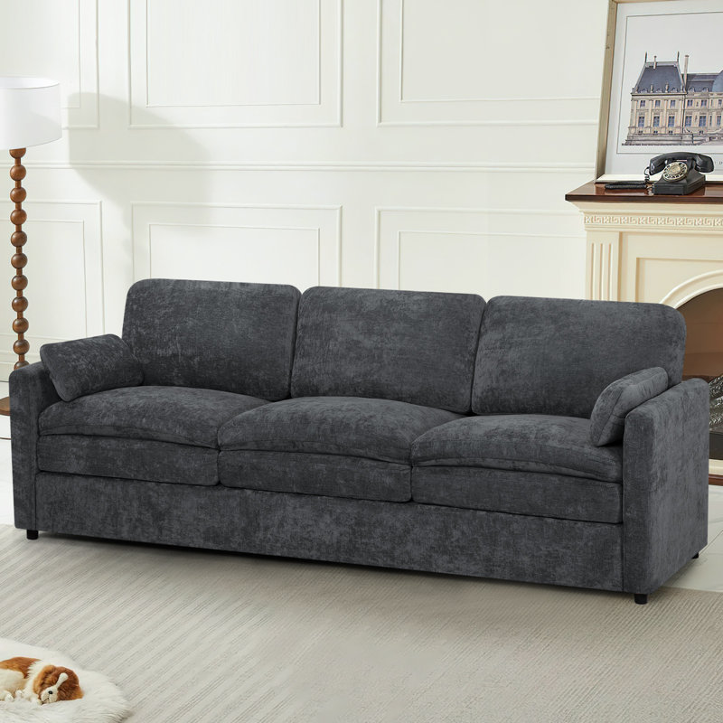 89" Modern Soft Couch With Upholstered Cushion, Chenille Sofa With 2 Well-Filled Pillows, 3-Seat Sofa For Living Room, Bedroom