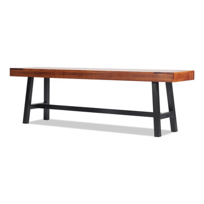 Banc de jardin extérieur en bois de 160 cm avec pieds en métal, fini naturel, idéal pour terrasse, porche, parc et jardin.