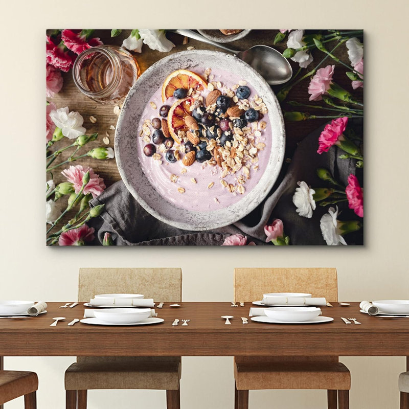 Rose, baie, yogourt orange, avoine, fleurs, rose, nourriture, cuisine, cuisine, décoration murale, rustique