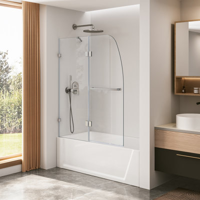 DeerValley 48"W Frameless Hinged Bathtub Shower Door, 1/4" Clear Tempered Glass, Silver
