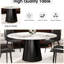 Table ronde en pierre frittée de 57,96 po avec base en acier au carbone noir stable pouvant accueillir de 6 à 8 personnes modernes pour 6 à 8 personnes, installation robuste