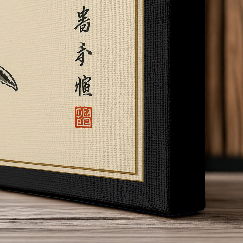 Leaping Dolphin Japandi - Wrapped Canvas, 24x16 - 61.0 x 40.6 cm, Black Border