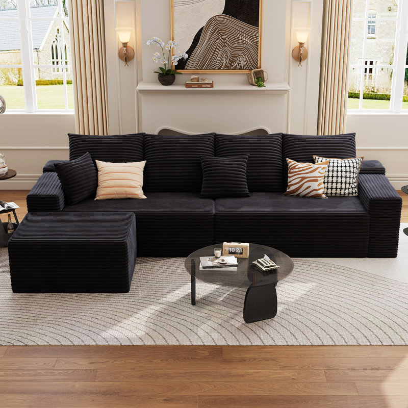 Boneless 140" Modular Cloud Sectional Sofa With 1 Ottoman,Modern Minimalist Upholstered Couches, Comfort L Shaped Sofa For Living Room,Deep Seat Corner Couch,No Assembly Required,5 Seater