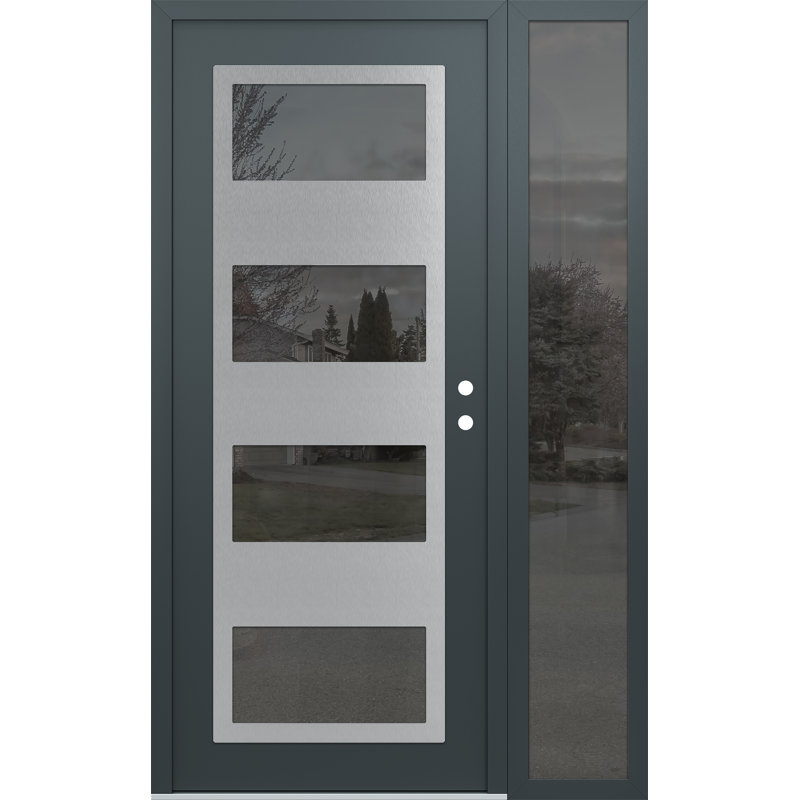 Porte d'entrée avant pré-suspendue à panneaux latéraux en acier argenté anthracite / anthracite avec panneau latéral