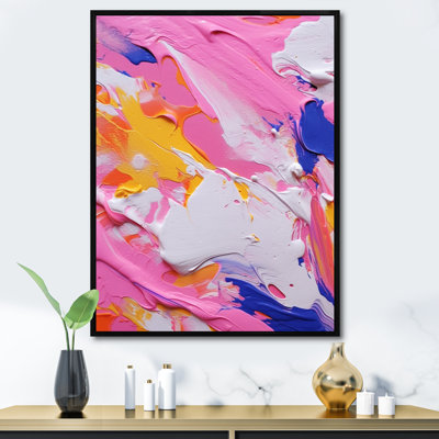 Rose, bleu, jaune et liquide, art - impression