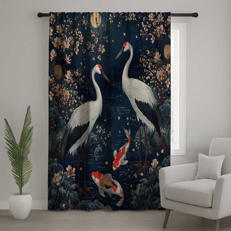 Rideaux Crane And Koi Fish, Transparent, 50 po x 80 po - 1 panneau