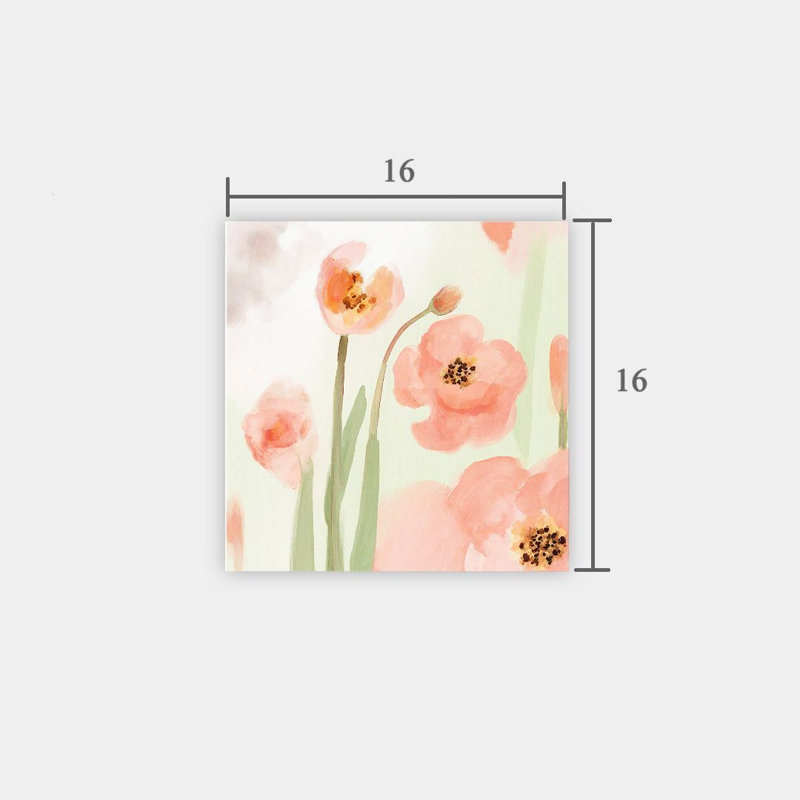Coquelicots pêche doux, sans cadre, murale, 16 x 16