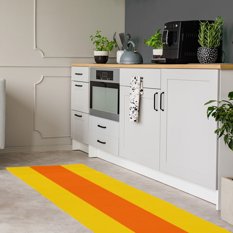 Tapis jaune/orange tissé à plat Miami, Tapis de couloir 2 pi 6 po x 8 pi
