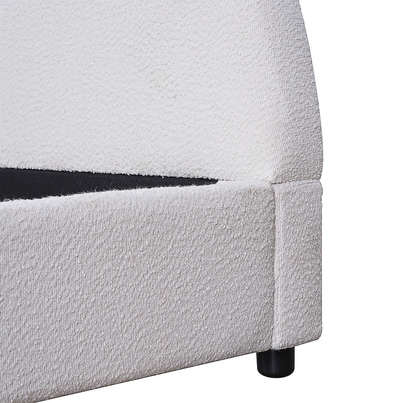 Très grande base de lit avec tête de lit arrondie rembourrée Boucle, Très grand lit