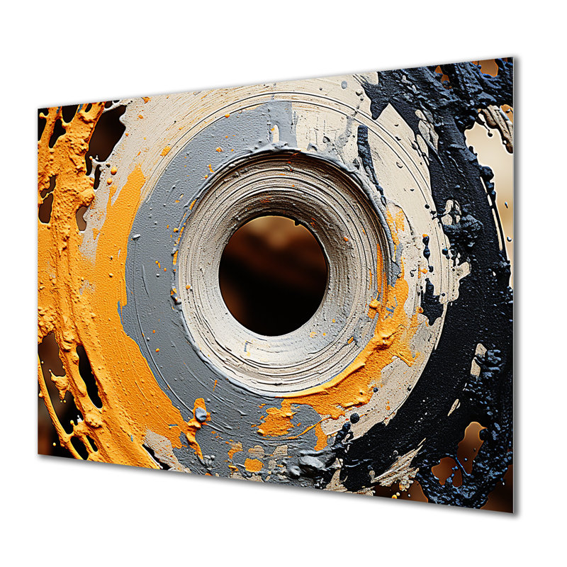 Spirale de pierre moderne gris et jaune - art abstrait en métal spirales, H 12 po x l 20 po x P 1 po
