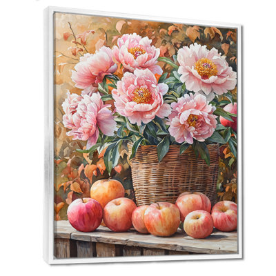 Art encadré, panier de pivoines parmi les fruits de la récolte II
