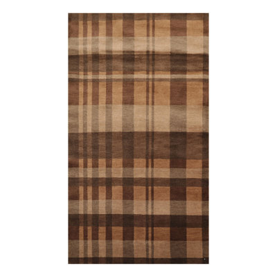 Tapis brun en laine noué à la main de conception unique 2 pi 11 po x 4 pi 10 po Blithe