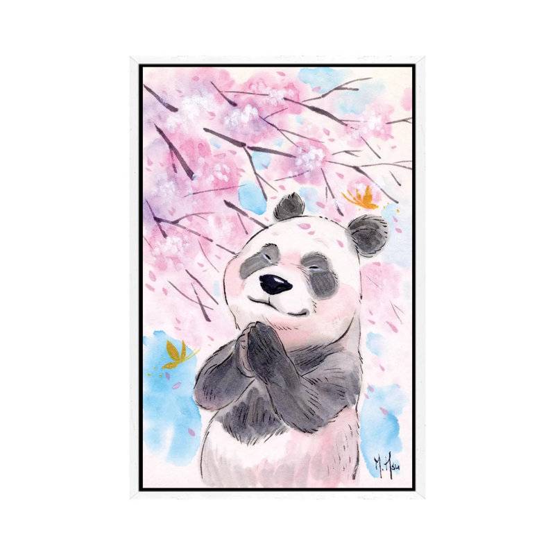 Cherry Blossom Wishes Panda by Martin Hsu - Print on Canvas, White Framed, 101.6 cm H x 66.04 cm W