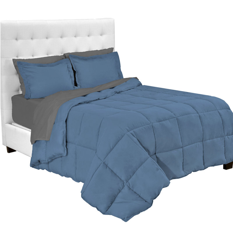 Modern & Contemporary Comforter, Coronet Blue/Gray , Split Cal King Comforter + Pillowcases
