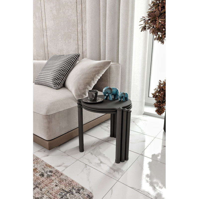 Modern Industrial Nesting Table Set (3 Pieces), Black, 13.4 x 15.7 x 13.4 inches | 100% MDF with Compressed Kraft Legs | Stylish and Functional Design for Home & Office, Perfect for Space-Saving Solutions